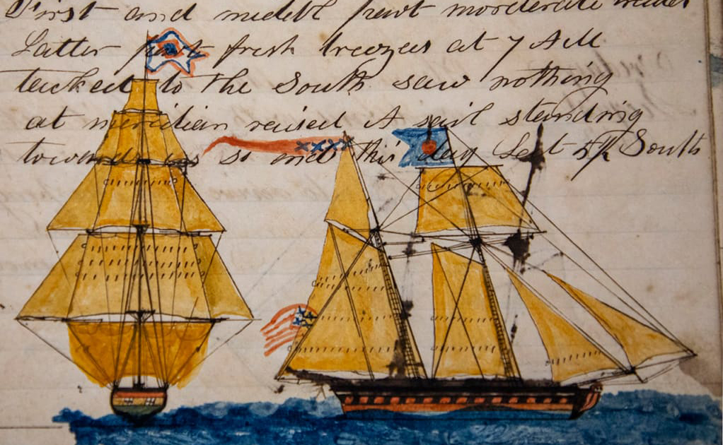 Sailors who kept logbooks on whaling ships had a lot of time on their hands. Sometimes, they also drew images to document their experiences. 
(Jayne Doucette)
